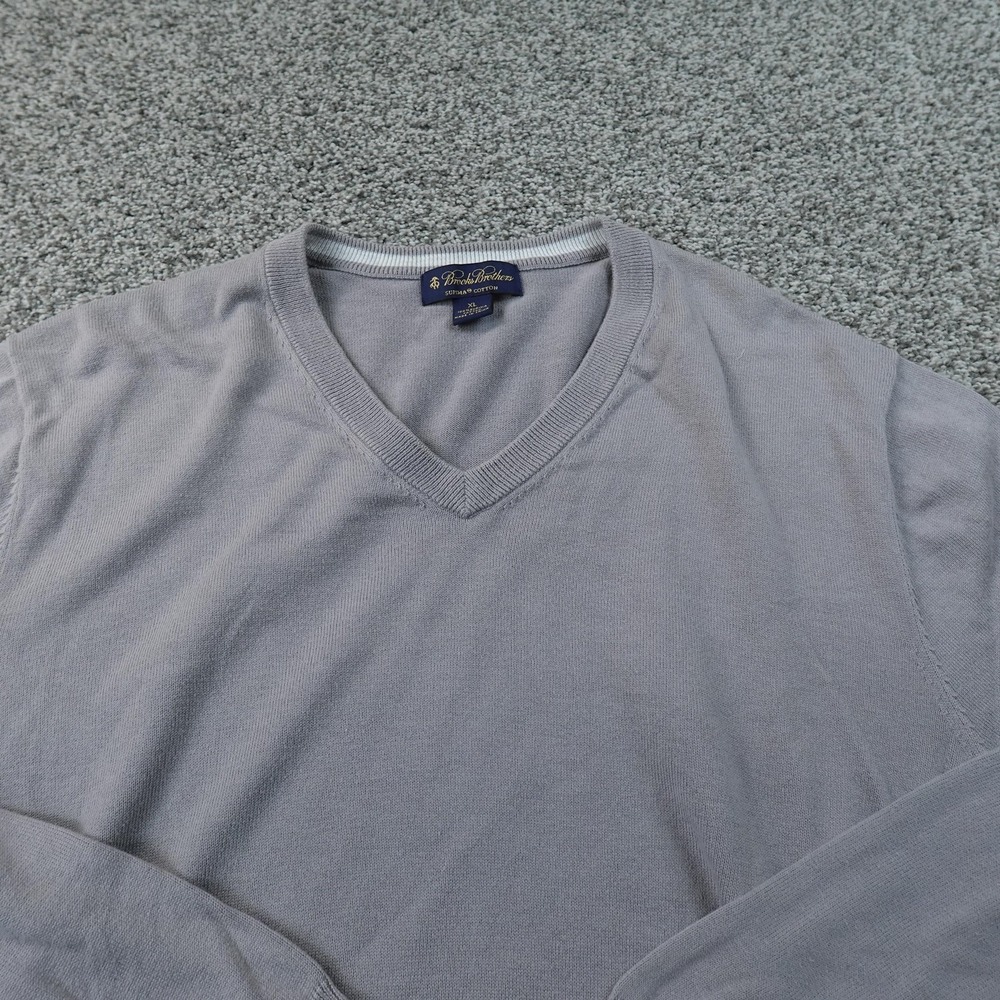 Brooks Brothers Sweater Mens XL Gray‎ Supima Cotton V Neck Knit Pullover Grandpa
